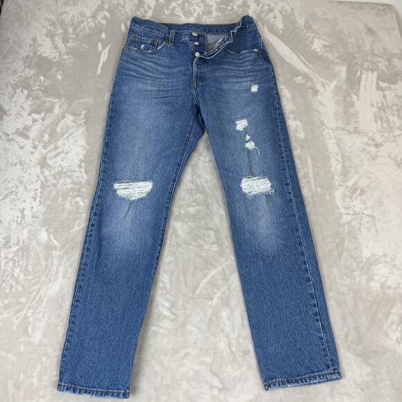 Levi's Denim - Levis Jeans Womens 28 Blue Denim 501 Original Fit Button Fly Distressed Preppy